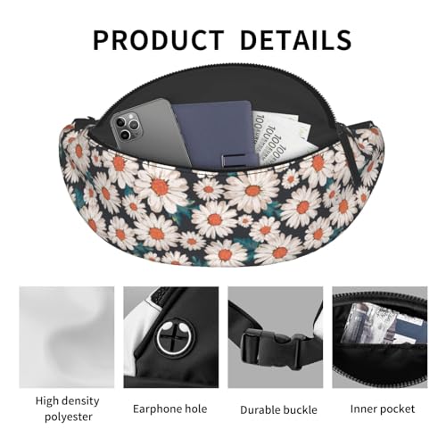 daisy beautiful flower wild garden Fashion casual fanny pack waist bag men women adjustable belt waist bag for travel hiking cycling running festival carnival - color: Black28