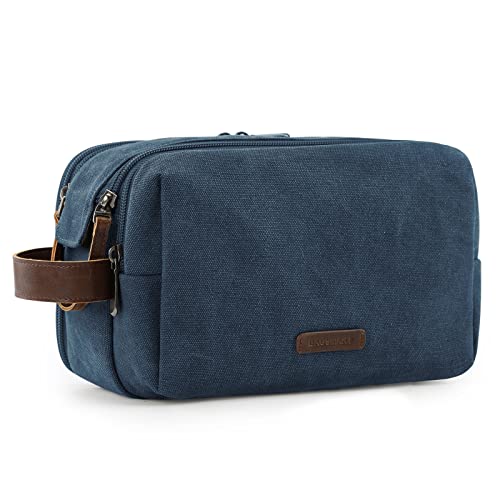 BAGSMART Toiletry Bag for Men, Canvas Travel Toiletry Organizer Dopp Kit Water-resistant Shaving Bag for Toiletries Accessories,Navy Blue-Medium - color: Navy Blue, size: Medium