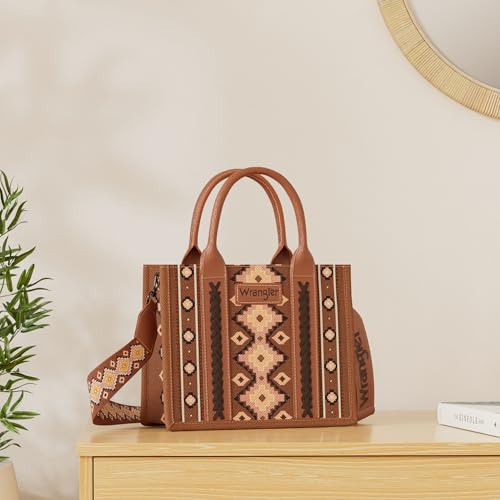 Wrangler Aztec Tote Bag for Women Boho Shoulder Purses and Handbags - color: Angel Diamond Oakwood (Guitar Strap)