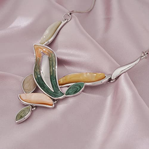 Vintage Chunky Statement Jewelry Set Retro Leaf Floral Geometric Bohemian Boho Bib Necklace Earring Set Fashion Costume Jewelry for Women Girls Wedding Party Prom Unique Gift - style: leaf wave-green yellow