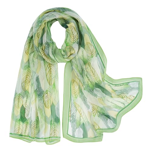 E-Clover Unique Fashion Women's Scarf Chiffon Sheer Scarves for Women Lightweight - color: Green Flowers-02