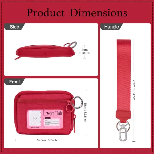 Wristlet Wallet for Women Mini Zip Card Case with Clear ID Window Zipper Coin Purse Lightweight Portable Keychain Wallet - color: Burgundy