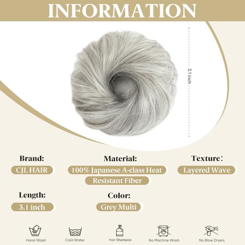CJL HAIR 2PCs Small Cute Messy Bun Hair Piece for Thin Hair Women Mini Synthetic Curly Bun Scrunchies Updo Hairpieces Grey Multi - color: 2PCS-Grey Multi