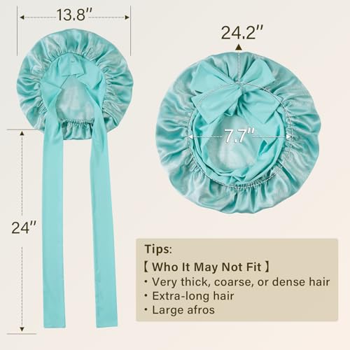 ZIMASILK 100% Mulberry Silk Bonnet for Sleeping Women Long Hair Double Layer Silk Hair Wrap with Tie Band Stay On Head (1Pc, Mint Green) - color: Mint Green-clover Crest