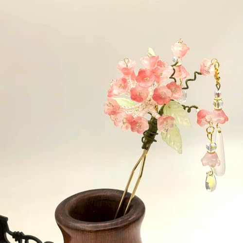 Hydrangea Cluster Resin Hairpin - Multi-Flower Vintage Chinese Hanfu Hair Stick for Women, Elegant Blue Purple Floral Hair Accessory for Weddings & Special Events(Pink Hydrangea) - color: Pink Hydrangea