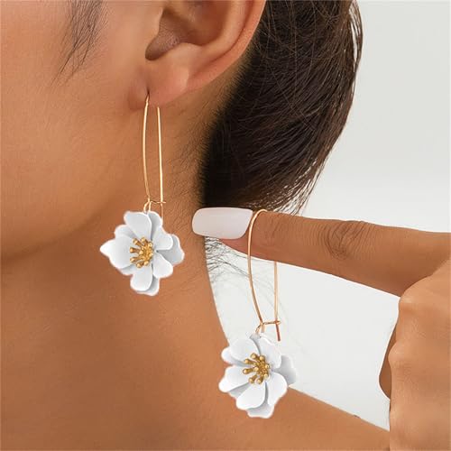 Dreuyet 6 Pairs Boho Daisy Flower Long Petal Drop Dangle Earrings for Women Bohemian Matte Floral Layered Tiered Chic Statement Earrings Wedding Spring Flower Jewelry - style: Colorful
