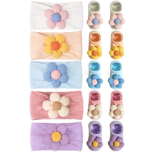 JOYOYO Baby Girl Headband and Socks Non-Slip Floral Socks and Soft Flower Head Wear for Babies Infants Toddlers - color: Flower/10pcs-B
