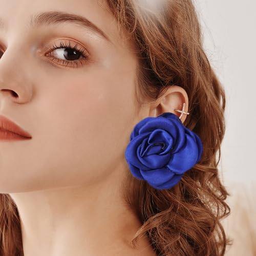 OIDIMS Rose Flower Jewelry Set for Women Classic Velvet Camellia Satin Flowers Choker Necklace Sexy Charms Floral Earring Bracelet for Party Bride Wedding Party Summer Holiday Necklaces - color: Blue