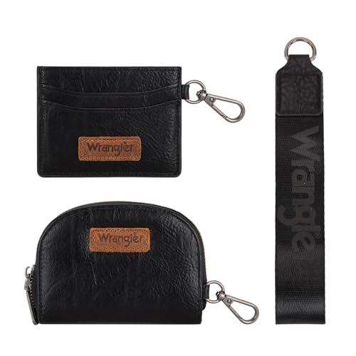 Wrangler KeyChain Wallet Wristlet Wallets for Women Dual Pouch Wristlet with Zipper Womens Credit Card Holder Wallet - color: A-Black
