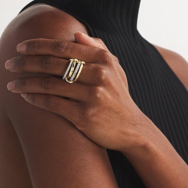 Gold Stackable Rings for Women Non Tarnish, 18k Gold Plated Cubic Zirconia Rings, Silver Gold Multi Ring Mixed Metals Stack Rings Set - color: Two tone, size: 6