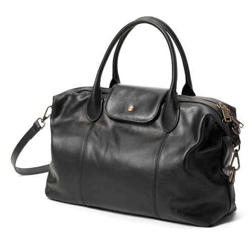 befen Vintage Genuine Leather Satchel Tote Bag for Women, Top Handle Handbags Leather Purse, Large Shoulder Crossbody Bags - color: Black