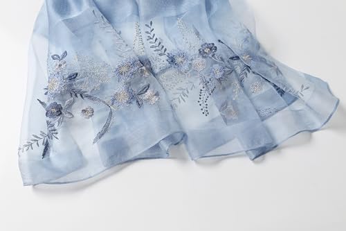 Jeelow Silk Blend Floral Fashion Scarf Shawl Wrap Lightweight Sheer For Women Floral Embroidery Wedding Party Prom - color: Blue Floral