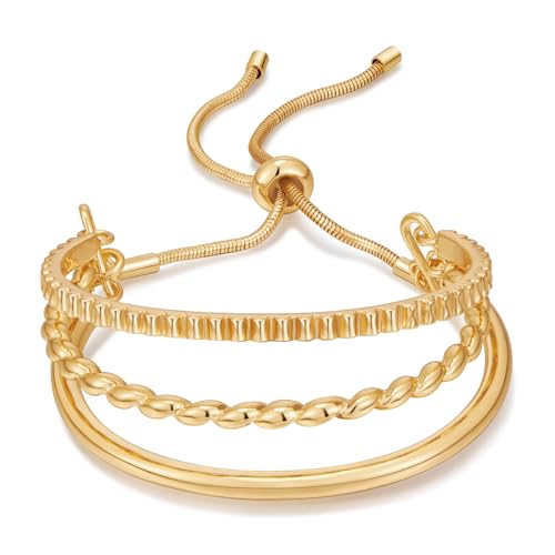 WOWORAMA Adjustable Slider Bracelets for Women Bar Friendship Bangle Bracelet for Women Gold/White Gold/Rose Gold Bolo Bracelet - color: Triple Bar-Gold