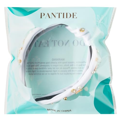 PANTIDE Daisy Jeweled Knotted Headband - Rhinestone Crystal Beads Embellished Headband Wide Top Knot Fashion Hairband Hair Accessories Spring Summer Birthday Holiday Gift for Women Girls (White) - color: White Daisy