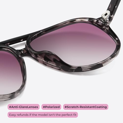 livho Trendy Polarized Aviator Sunglasses Women Men, Retro Sun Glasses for Women Men 2025, Oversized UV Protection Shades - color: Light Black Tortoise/Purple