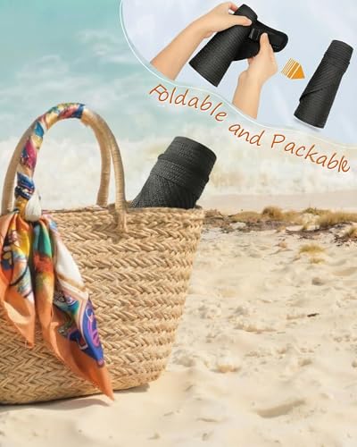 Senker Fashion Sun Hats Visor for Women, Straw Beach Hat Adjustable Wide Brim Ponytail Packable for Summer Travel UPF 50+ - color: Black