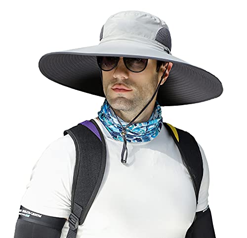 Leotruny Men Wide Brim Sun Hats UPF50+ Waterproof Breathable Bucket Hat for Fishing, Hiking, Camping - color: C04-light Grey