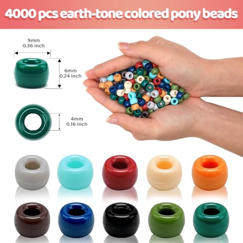 Praisebank Pony Beads, 4000pcs Pony Beads, Earth-Tone Color Beads, Beads for Jewelry Making, Beads for Crafts, Hair Beads, Beads for Hair Braids. - color: Earth tone colors