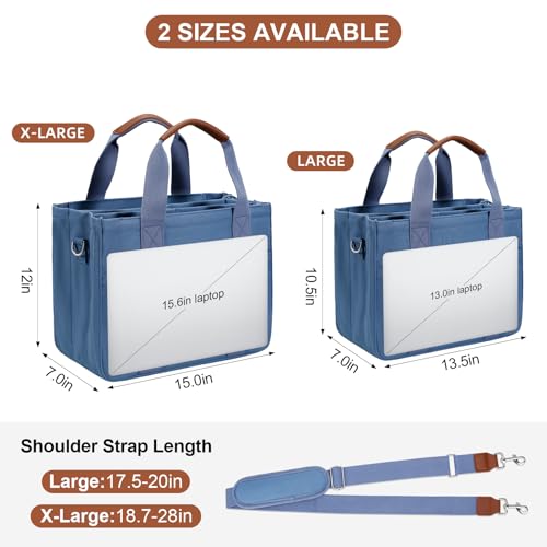 KKXIU Canvas Tote Bag for Women with Zipper and Compartments Crossbody Large Bible Messenger Purse Bag With Pockets | Canvas - color: Blue, size: X-Large