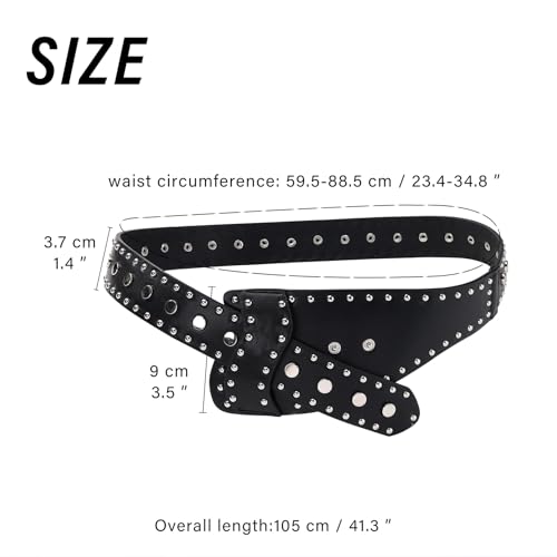 MILAKOO Vintage Punk Leather Waist Belt for Women 80s Goth Costume Cinch Belts Ladies Western Belt for Jean - color: A1: Black