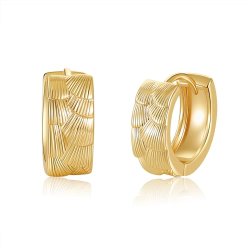 Small Chunky Huggie Hoop Earrings for Women - 18K Gold Plated Boho Ethnic, Hypoallergenic Dainty Vintage Gifts for Women - color: fish scale
