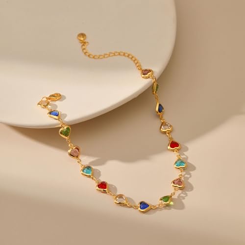 Yumikoo 18k Gold Plated Anklet Ankle Bracelets for Women - style: Colorful Heart