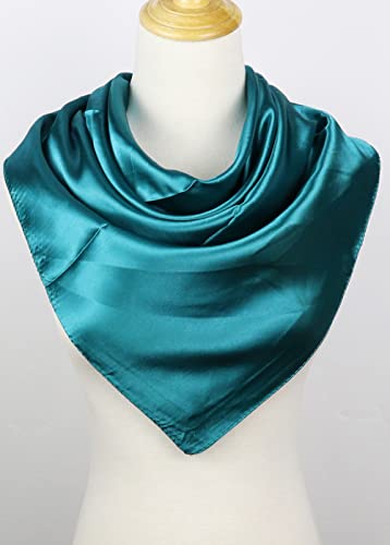 vabovin Satin Head Scarf for Women Solid Color, 35×35 in | Silk Feel Neckerchief, Hair Scarf, Fashion Bandana, Headscarf, Headband, Hair Wrap Sleeping, Daily Fashion Styling - color: 209 Teal