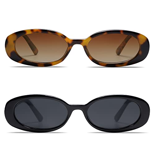 VANLINKER Polarized Retro Oval Sunglasses for Women and Men Small 90s Style VL9580 - color: C1c4 Black Frame/Tortoise Frame