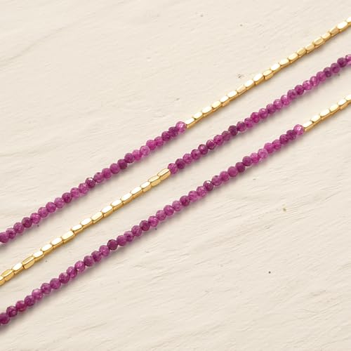 MYEARS Women Beaded Bracelet Gold Gemstone 14K Simple Dainty Handmade Chain Everyday Boho Beach Jewelry - style: Ruby