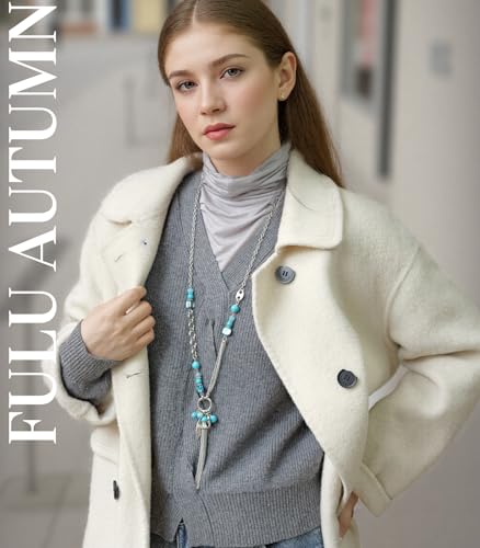 FULU AUTUMN Long Necklaces for Women Trendy Long Chunky Beaded Necklace Boho Fashion Costume Jewelry Mothers Day Gifts for Her - color: 95-Turquoise