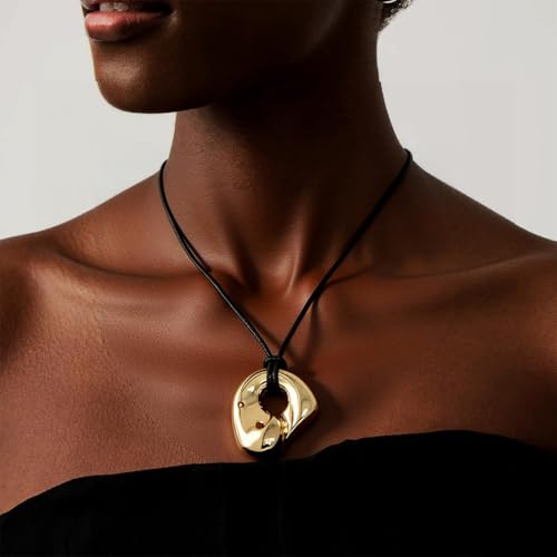 Frodete Statement Necklace for Women Chunky Gold Necklaces Long Pendant Necklace Boho Necklaces Gold Pendant Jewelry Cowboy Chic Style Cowgirl Outfit - color: Z10:Gold Pendant Necklace