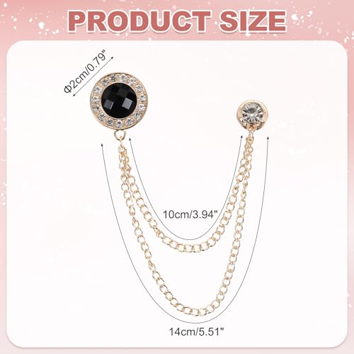 PATIKIL Gem Chain Brooch Pins, Hanging Chain Brooch Suit Pin Tassel Chain Round Crystal Badge Lapel Collar Pins for Men Shirts - color: Gold Tone(Black)