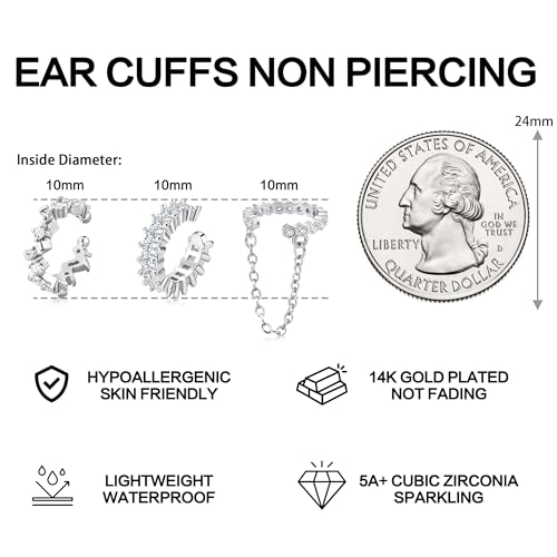 Dochais Ear Cuffs Non-Piercing Earrings for Women Cute Small Clip-On Cartilage Earring 14k Gold Plated Dainty Fake Piercings Earings - style: S2