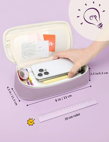 SUNEE Cute Pencil Case, Aesthetic Pen Pouch, Colored Large Pencil Bag with Zipper, Kawaii Stationery Storage and Organizer, School Supplies for Teen and Adult Girls, Purple - color: Purple
