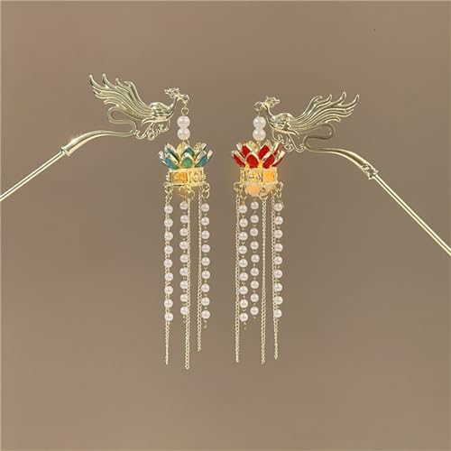 Lantern Light Hairpin Hair Stick Hair Accessories Coiled Tassel Hair Antique Hair pin for Women #04 - color: Color 034#04