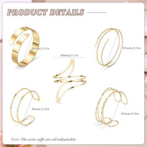 Giovanchi 5 Pieces Arm Cuff Upper Arm Band Cuff Bracelets for Women Adjustable Armband Set - style: A-Gold