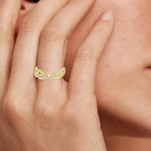 Gold Rings for Women Non Tarnish, 18K Gold Plated Trendy Stackable Gold Rings, Adjustable Open Statement Rings with Cubic Zirconia - color: Twisted Rings