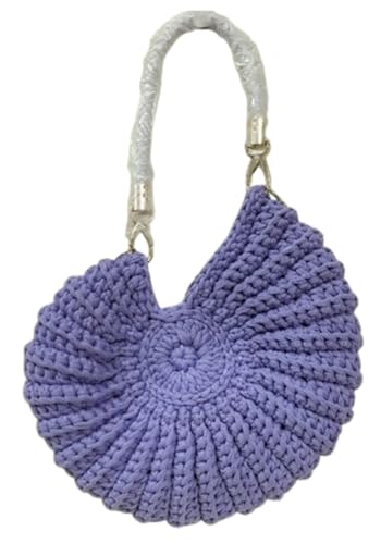 Handmade Crochet Tote Bag Seashell Purse for Women Boho Shell Handbag Crossbody Shoulder Bag Summer Beach Clutch Hobo Handbag - color: Purple