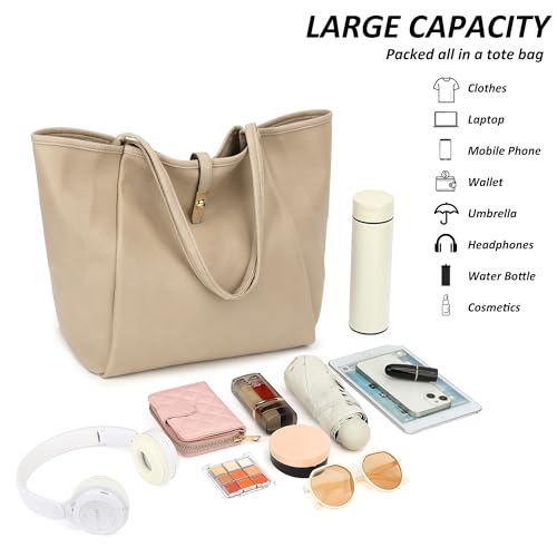 TANTOMI Tote Bag for Women Vegan Leather Purses and Handbags Ladies Waterproof Big Shoulder Bag for Travel - color: A-beige
