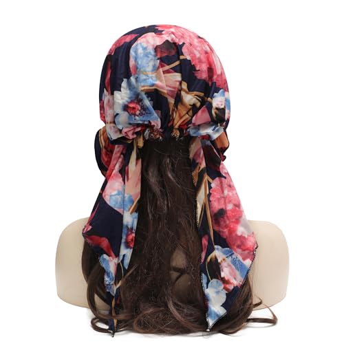 ZLYC Chemo Headwear Pre Tied Head Scarf Headwraps Lightweight Turban Beanie Cap for Women - color: Flower Black