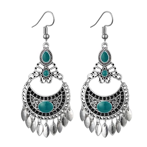 Vintage Boho Statement Drop Dangle Earrings for Women Bohemian Ethnic Handmade Beaded Charms Earring Bohemian Retro Chandelier Tassel Earrings Mexico Gypsy Jewelry Gift - color: Chandelier Earrings Blue