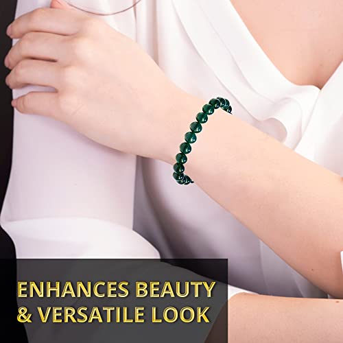 ANAYA AGATE Healing Crystal Bracelet for Women and Men – 8mm Round Beaded Bracelet for Men and Women – Unisex Stretchy Gemstone Bracelet for Healing and Protection - color: Green Jade