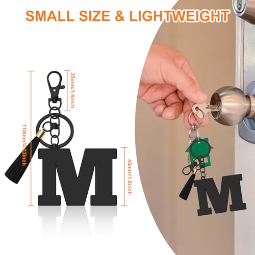 Oubaka Initial Monogram A-Z Keychain for Women, Cute Initial Letter Keychain with Tassel for Handbag Car Key Bag Keyring - color: Black-m