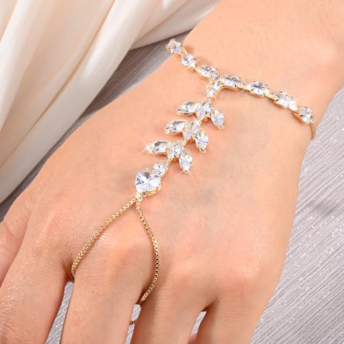 Adjustable Hand Chain Bracelet Women, 16K Gold Plated Finger Bracelet, Secure Ball Clasp Elegant Slave Hand Jewelry, Y2K Aesthetic Accessories for Summer Festival Prom Beach Vacation Daily Wear - color: style16-16K gold-plated
