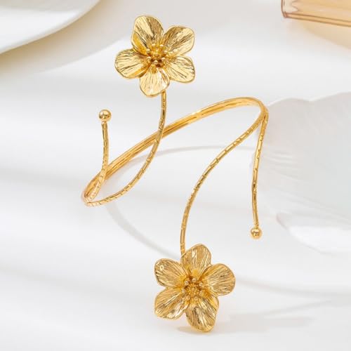 Arm Cuff for Women Gold Upper Arm Bracelet Minimalist Adjustable Cuffs Bangle Punk Dress Jewelry - style: Flower B