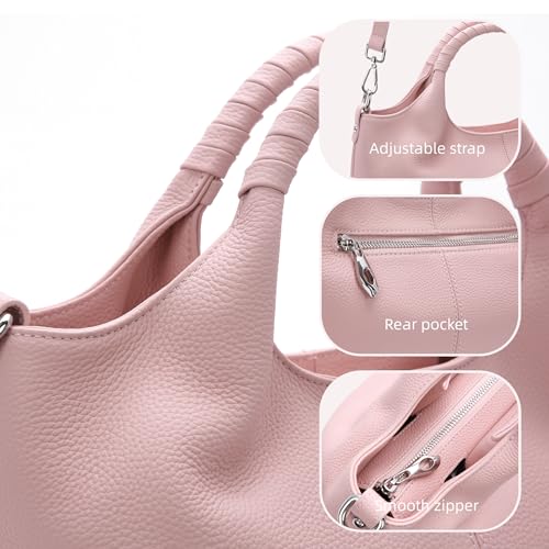 Iswee Genuine Leather Shoulder Bags Purses and Handbags for Women Satchel Designer Cross Body Hobo Medium Size Tote - color: Pink