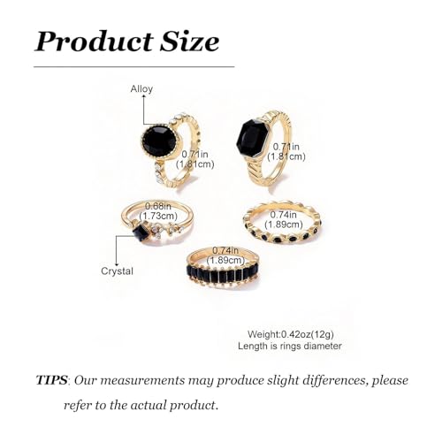 Black Obsidian Ring Stackable Gold Tone Oval Black Stone Statement Ring for Women Party Date Night Jewelry Gift - color: A1:black obsidian rings