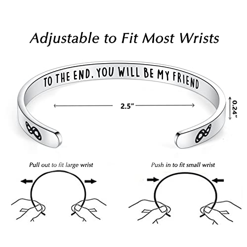TONY & SANDY Inspirational Bracelets for Women Teen Girls Personalized Gifts for Daughter Granddaughter Mom Sister Friends Stainless Steel Engraved Cuff Birthday Easter Christmas - style: A - Friends Gifts- To the end you will be my friend