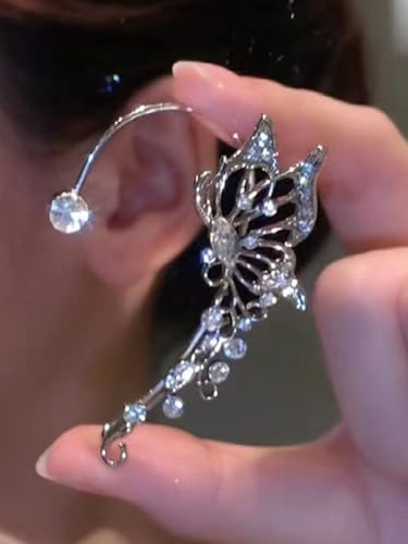 2 PCS Butterfly Ear Cuff Fairy Wing Cuff Wraps Vintage Non-Piercing Fake Earrings for Women Bridal Wedding Party Prom Ball Jewelry Crystal Rhinestone Sparkling - style: Style1