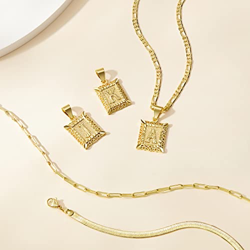 KissYan Gold Layered Necklace Set for Womens, 14K Gold Plated Initial Letter Pendant Necklaces Paperclip Snake Choker Alphabets from A-Z Figaro Chain Jewellery Gift - color: 3PCS, style: C